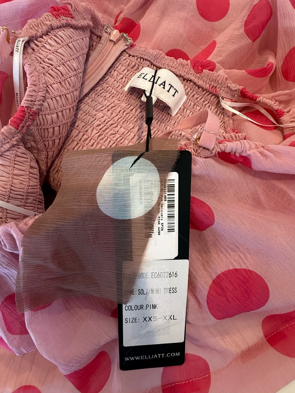 NWT ELLIATT Sola Georgette Polka Dot Off-The-Shoulder Pink Mini Dress $298 - Picture 13 of 13